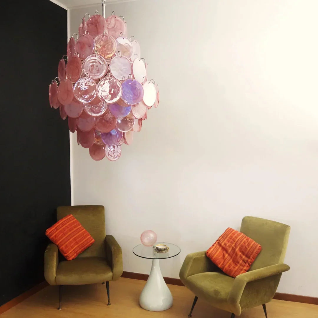 Huge Vintage Murano Pink Disks Chandelier - view 12