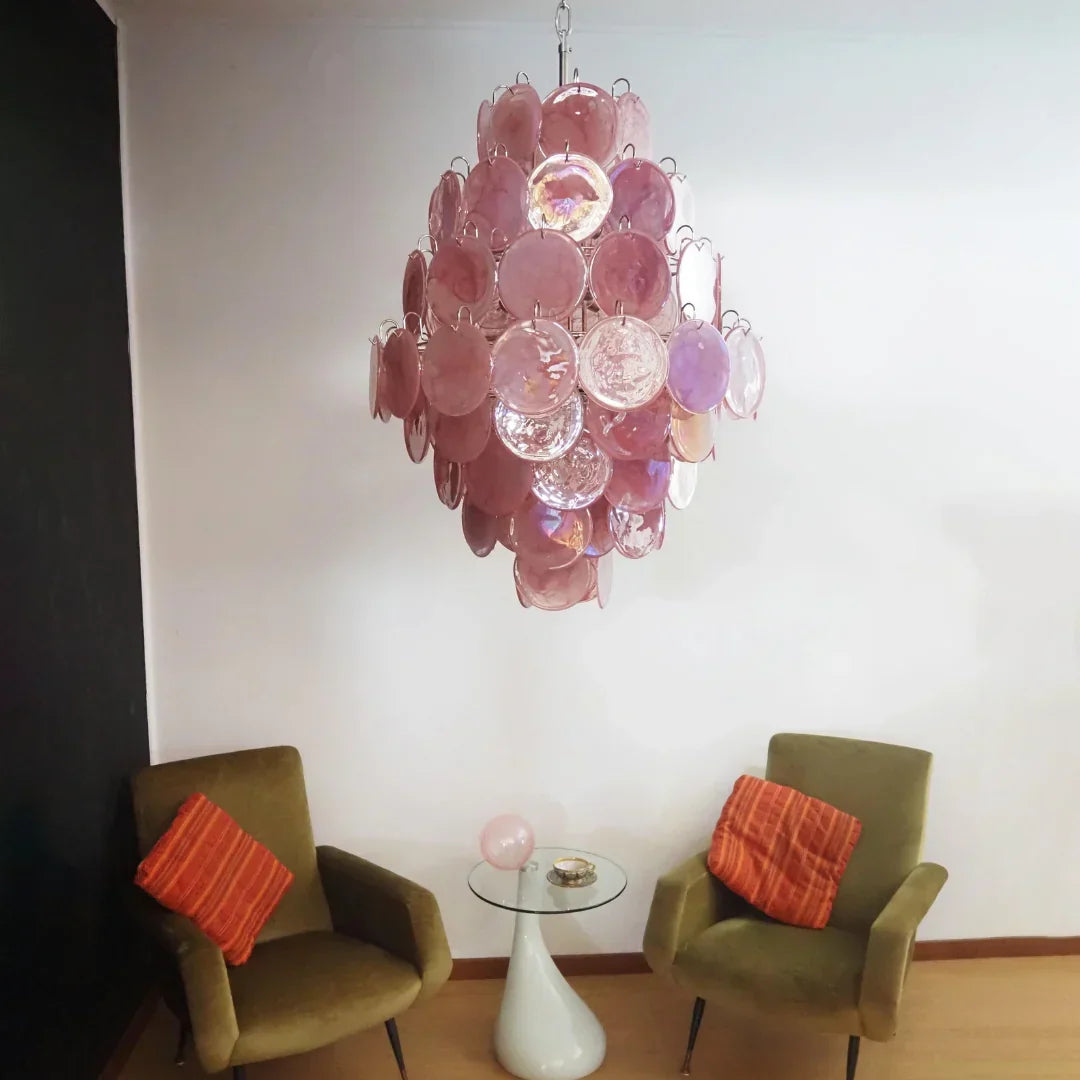 Huge Vintage Murano Pink Disks Chandelier - view 3