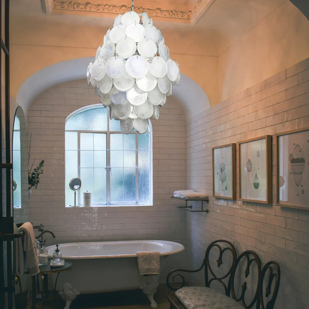 Huge Vintage Murano White Disks Chandelier - view 6