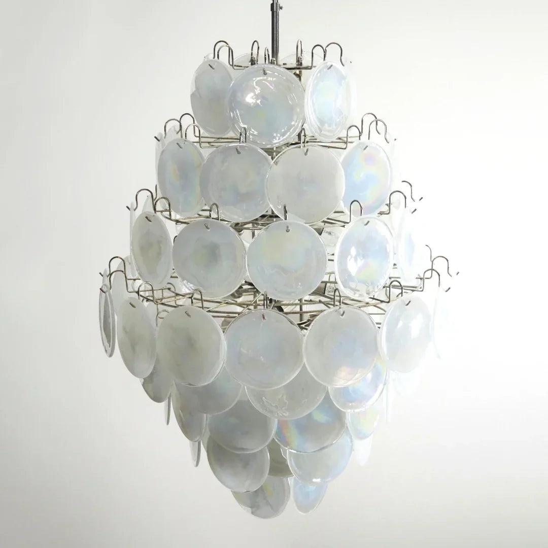 Huge Vintage Murano White Disks Chandelier - view 13