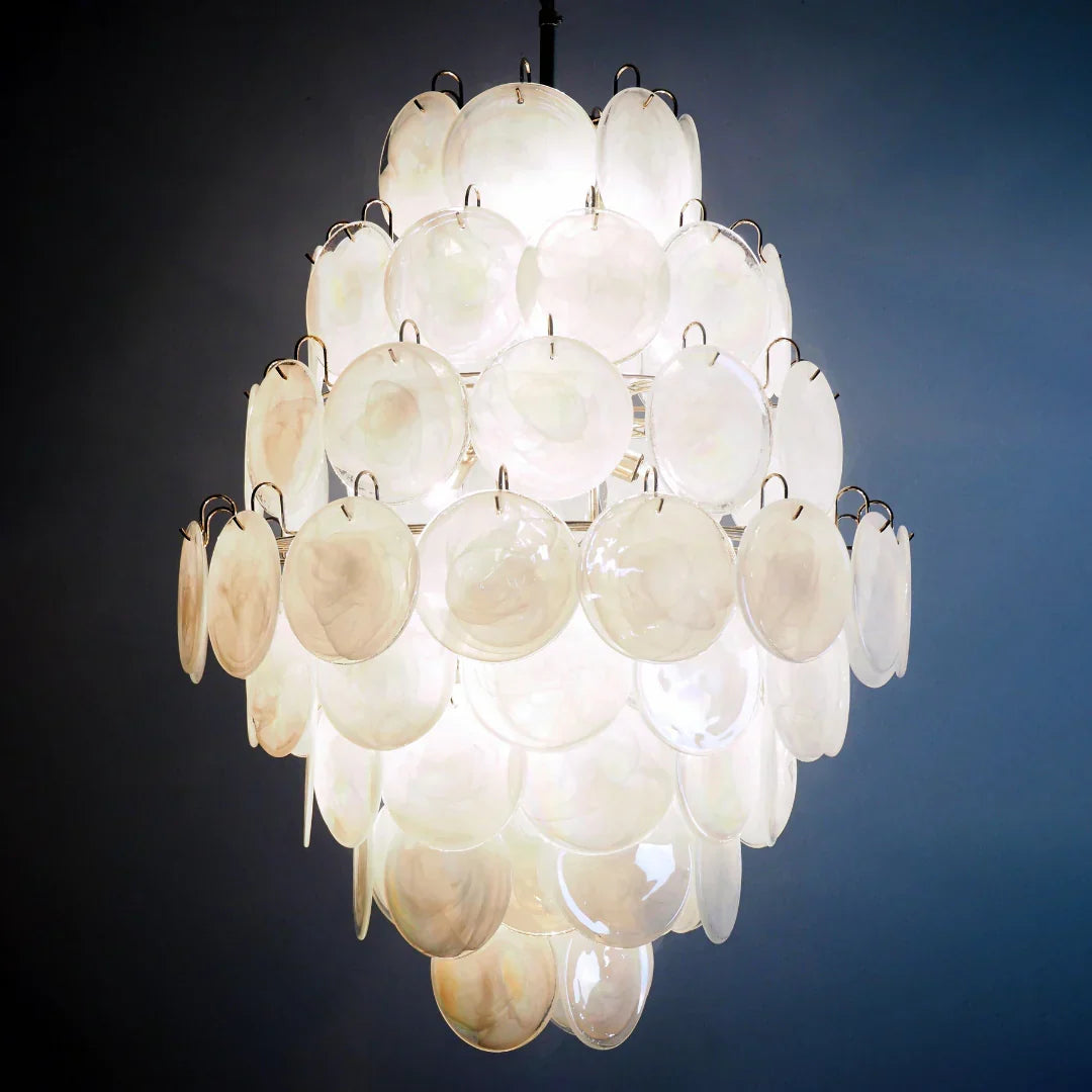 Huge Vintage Murano White Disks Chandelier - view 11