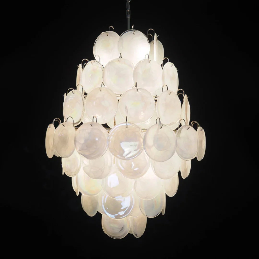 Huge Vintage Murano White Disks Chandelier - view 14