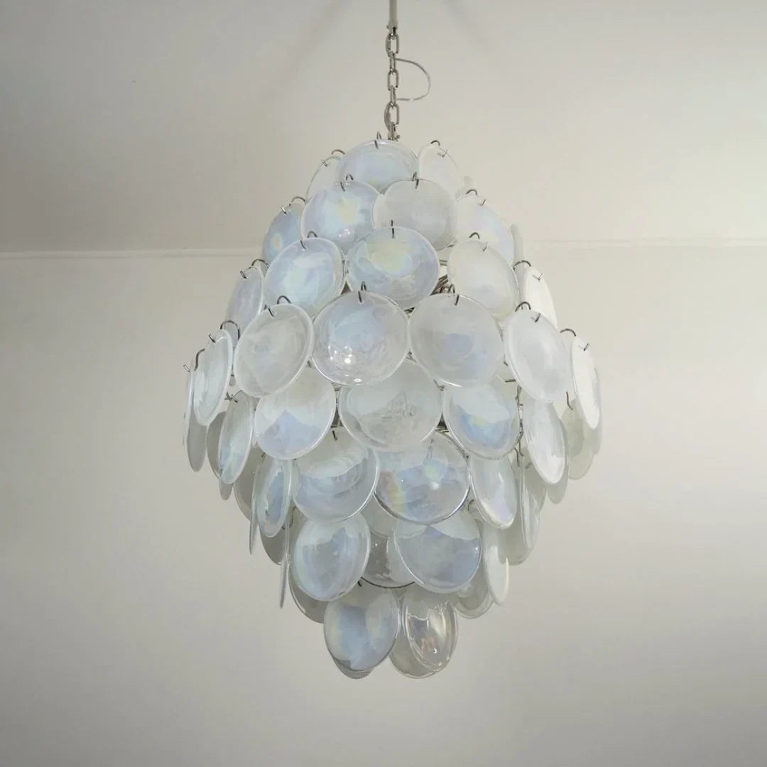 Huge Vintage Murano White Disks Chandelier - view 12