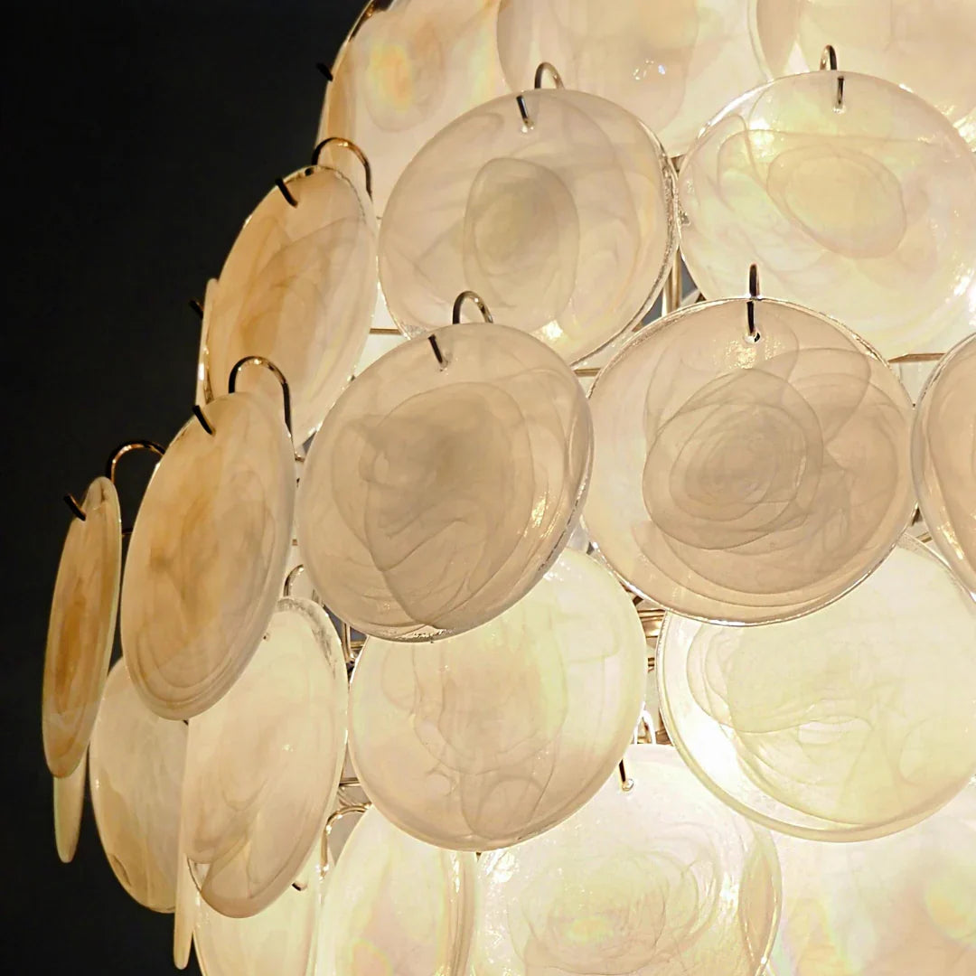 Huge Vintage Murano White Disks Chandelier - view 16