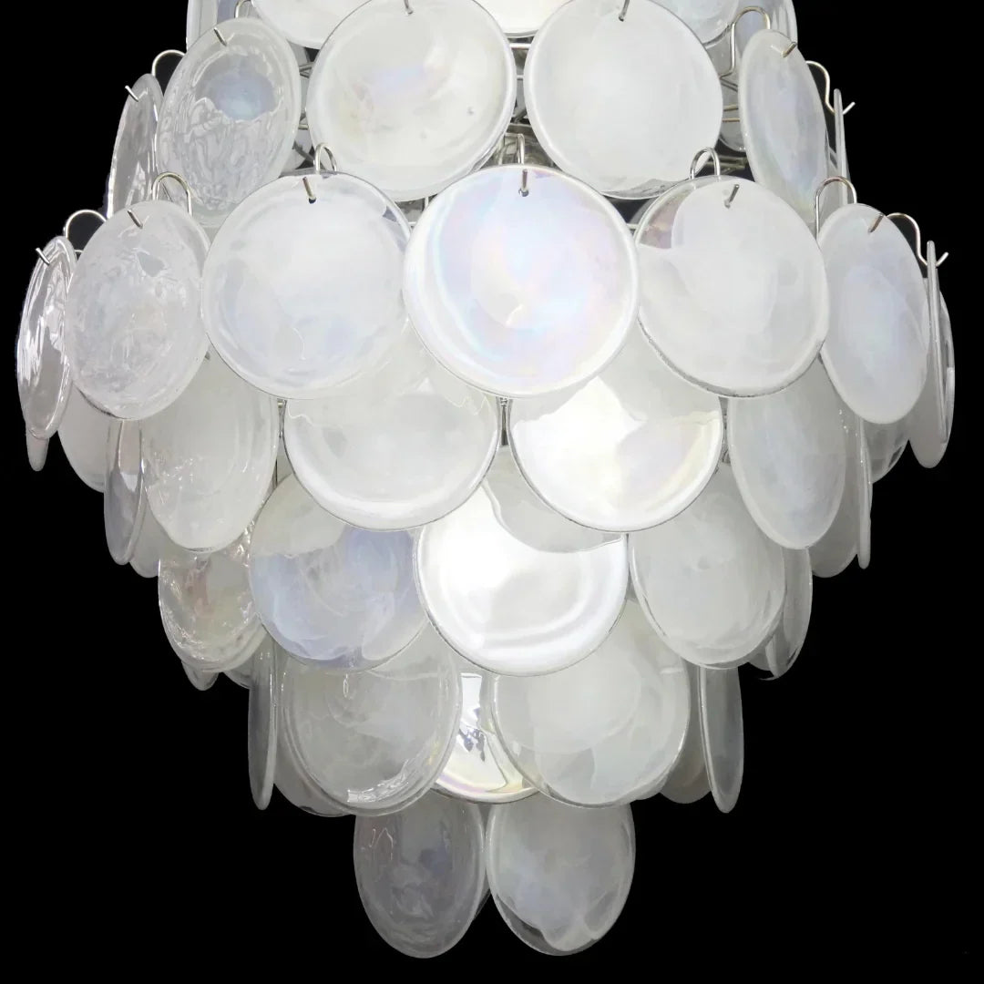 Huge Vintage Murano White Disks Chandelier - view 17