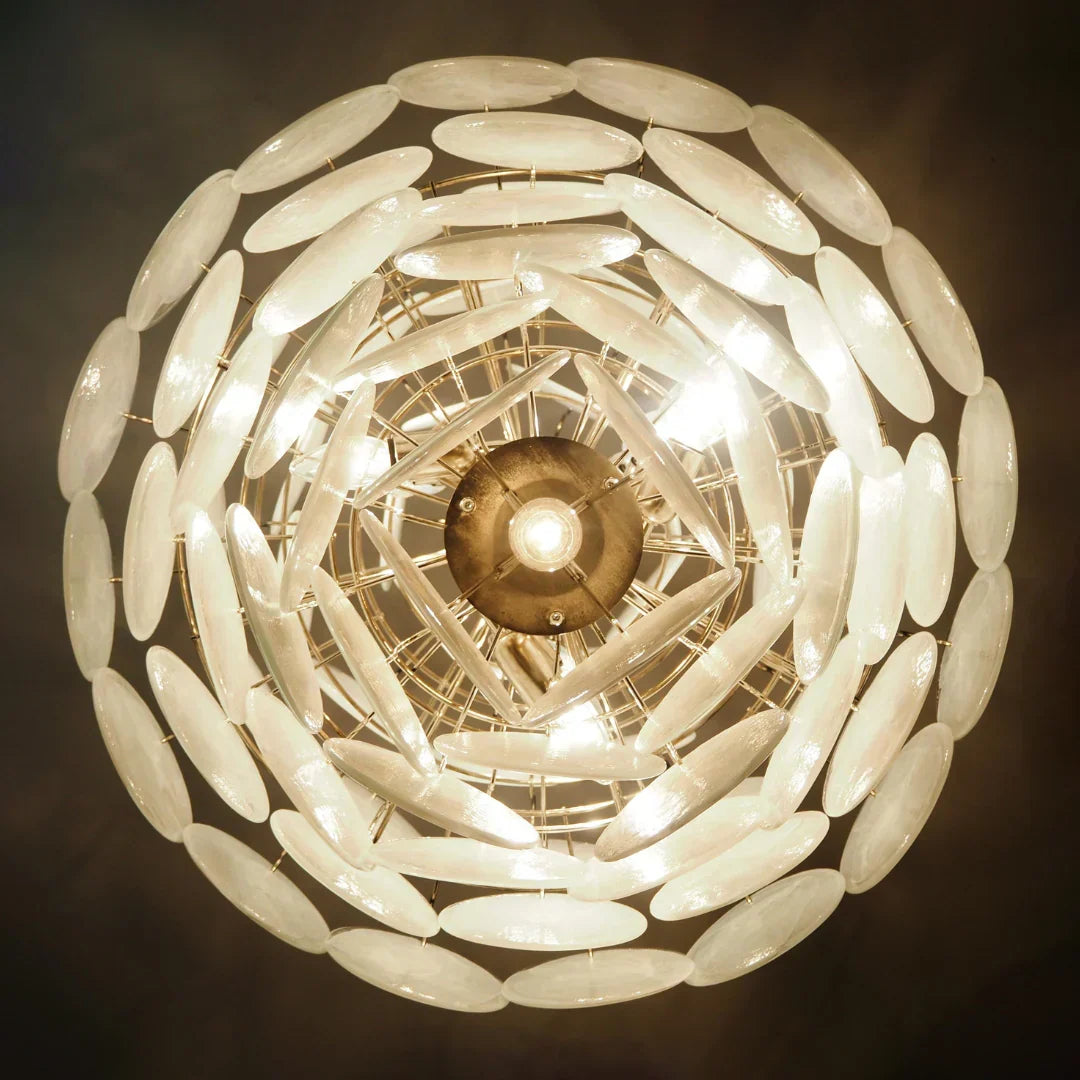 Huge Vintage Murano White Disks Chandelier - view 15
