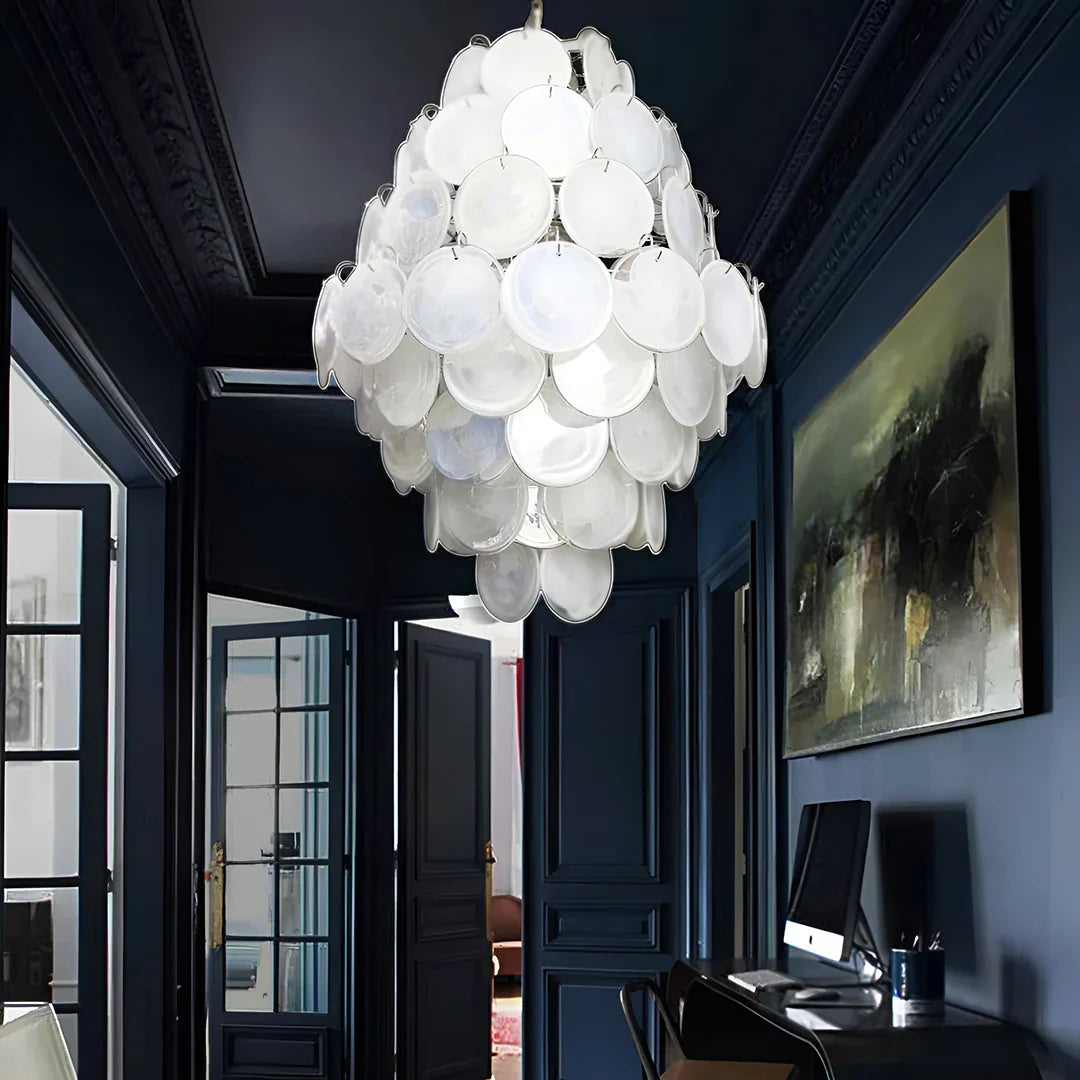 Huge Vintage Murano White Disks Chandelier - view 4