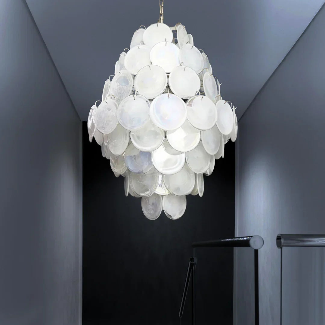 Huge Vintage Murano White Disks Chandelier - view 3