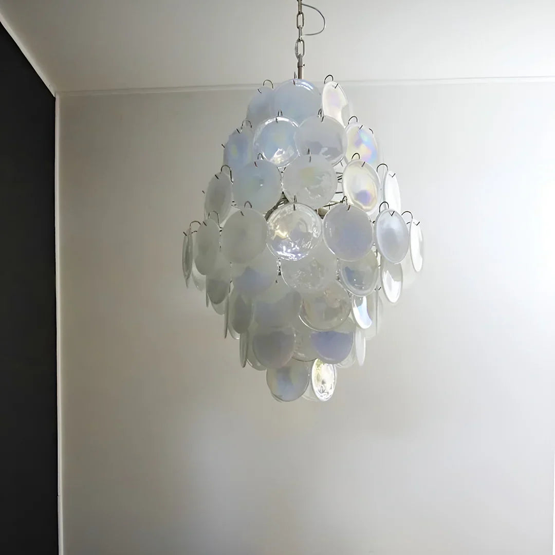 Huge Vintage Murano White Disks Chandelier - view 8
