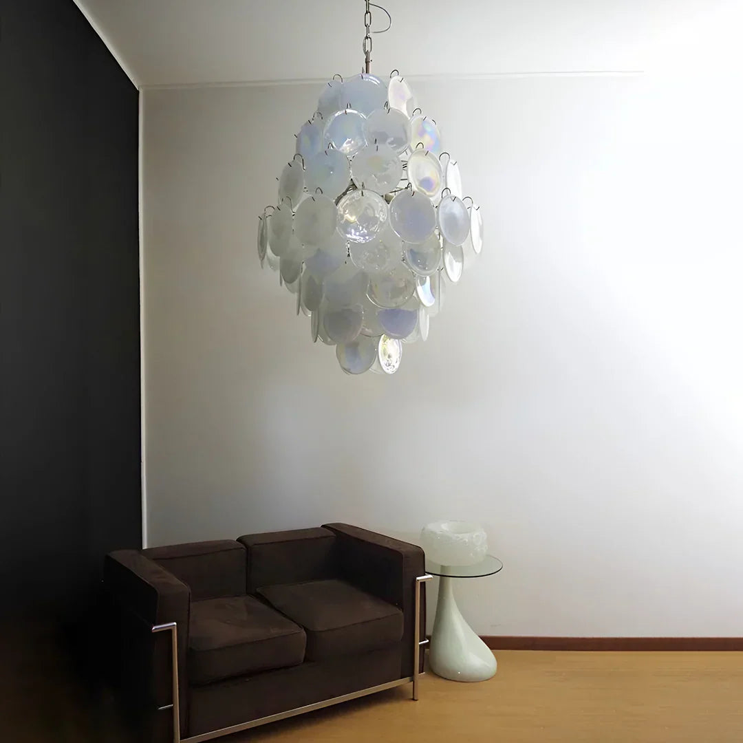 Huge Vintage Murano White Disks Chandelier - view 5