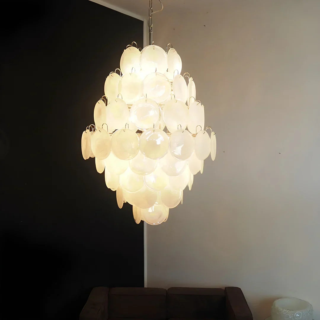 Huge Vintage Murano White Disks Chandelier - view 7