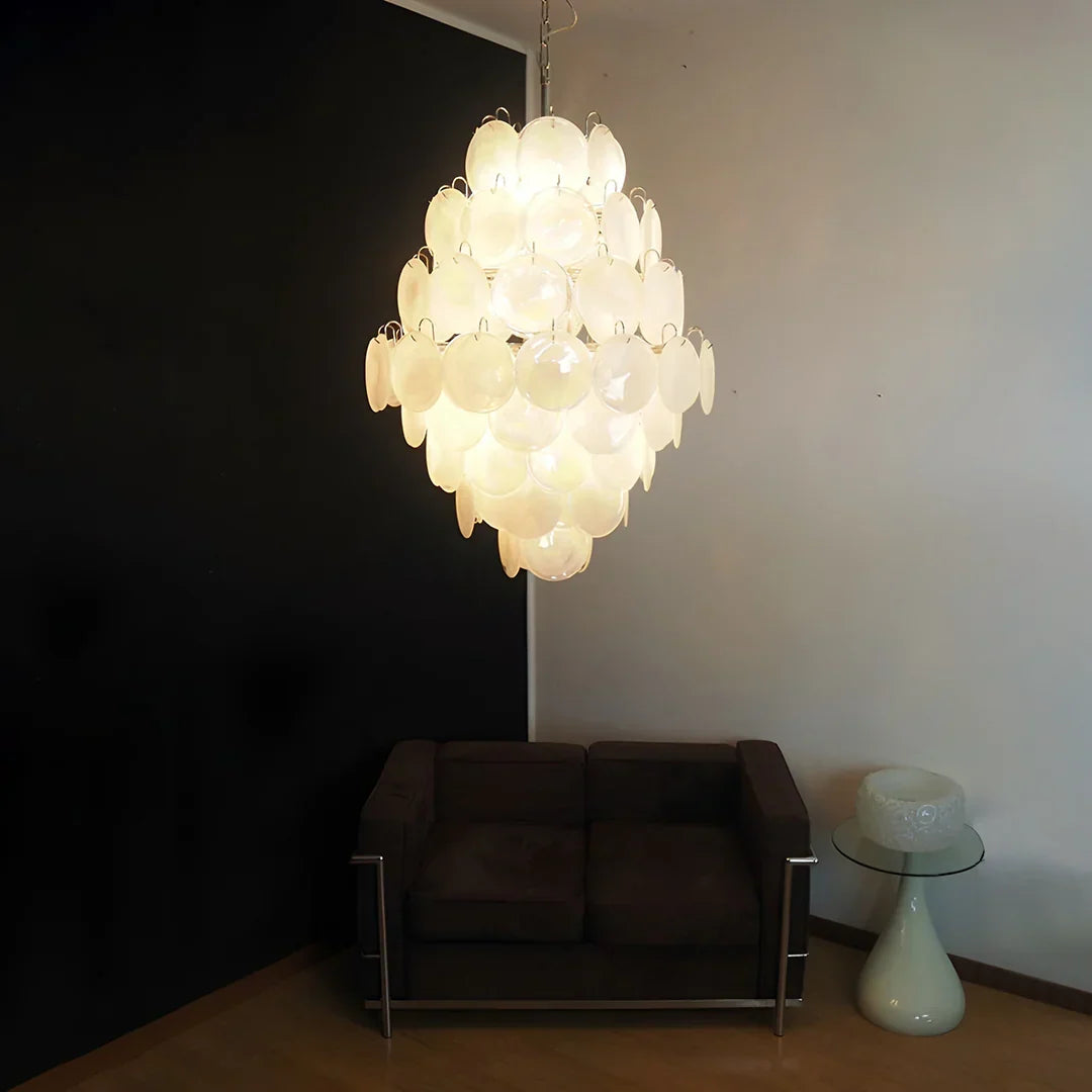 Huge Vintage Murano White Disks Chandelier - view 2