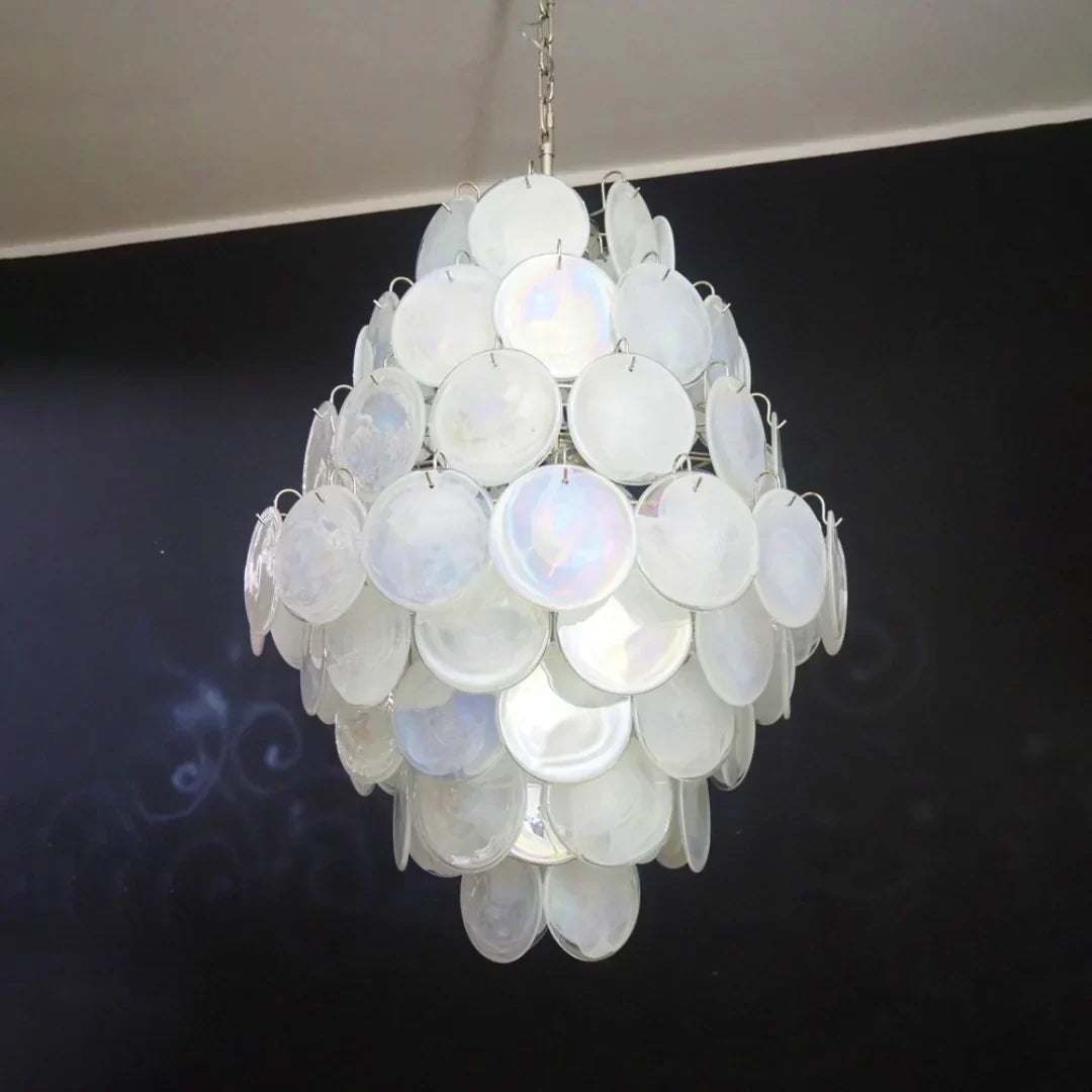 Huge Vintage Murano White Disks Chandelier - view 10