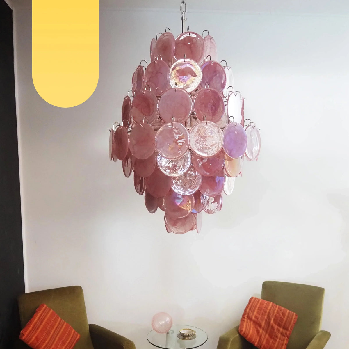 Huge Vintage Murano Pink Disks Chandelier - view 27