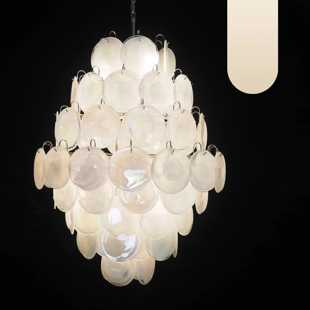 Huge Vintage Murano White Disks Chandelier - view 19