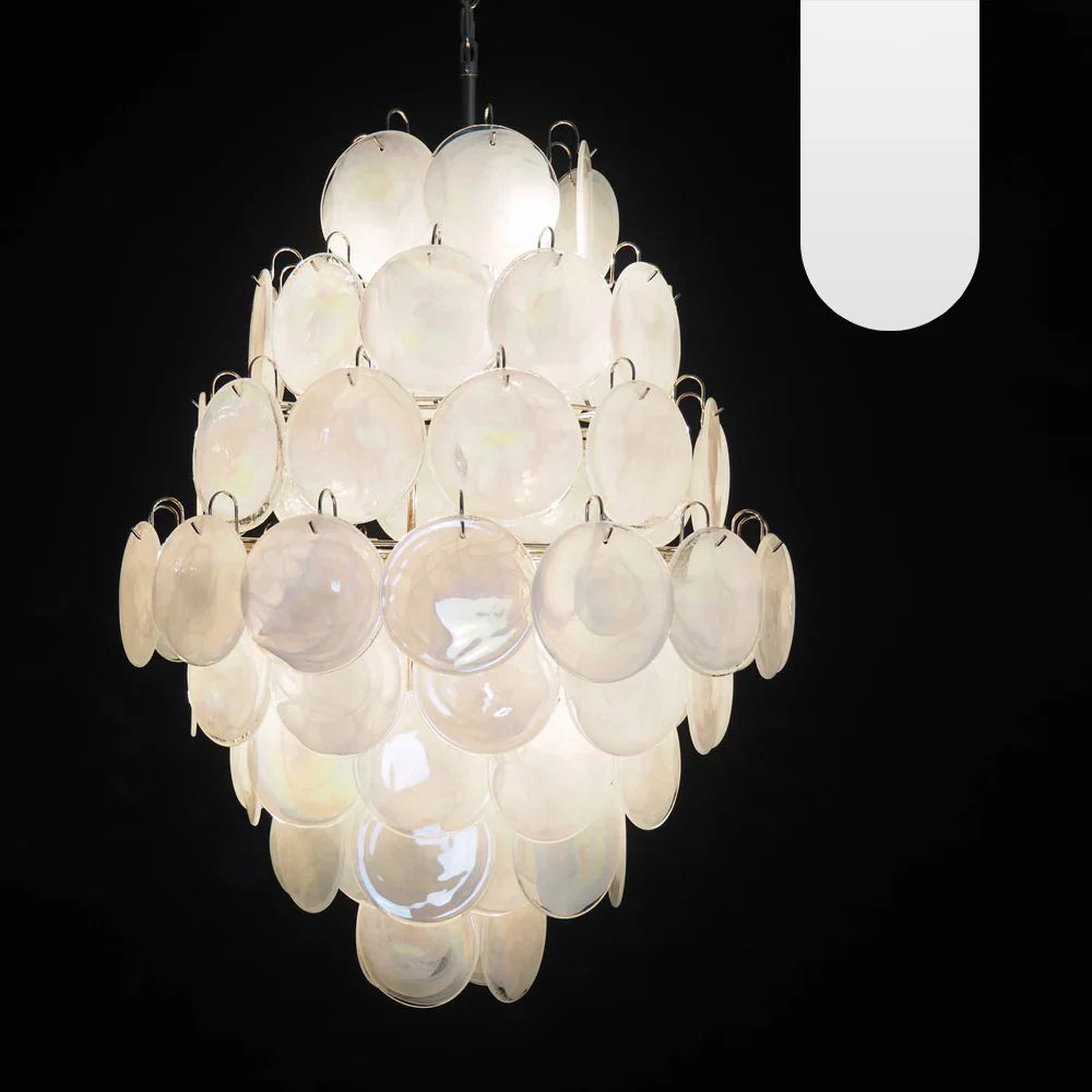 Huge Vintage Murano White Disks Chandelier - view 20