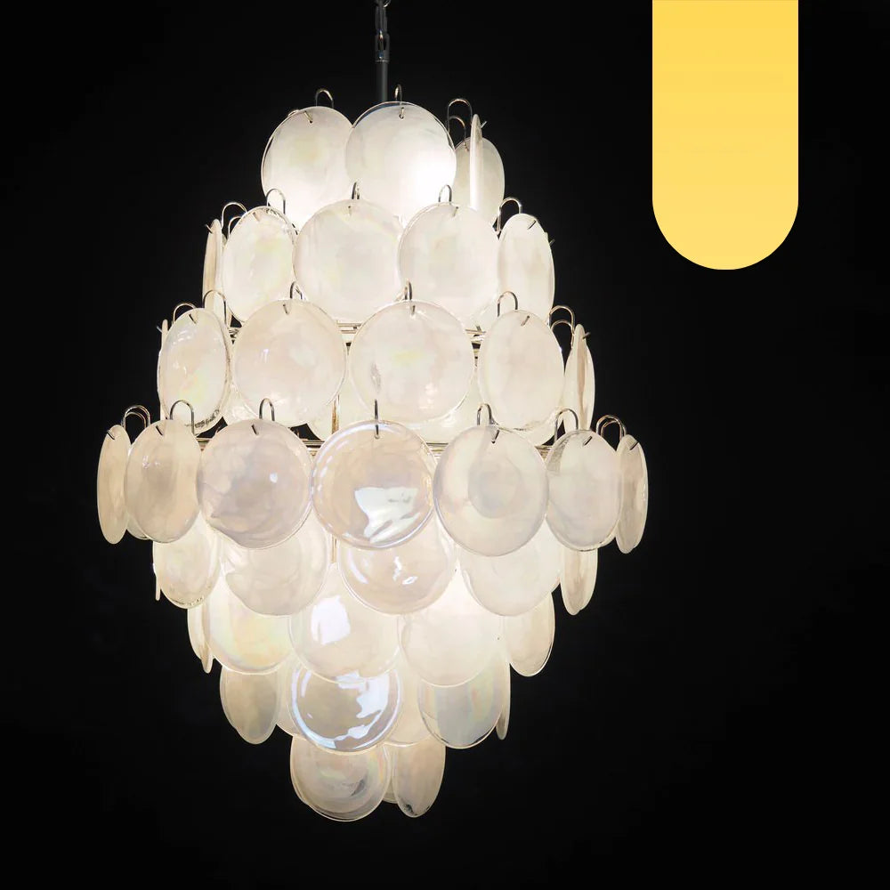 Huge Vintage Murano White Disks Chandelier - view 21