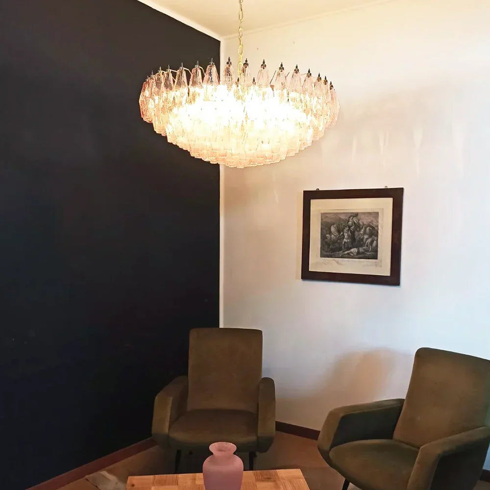 Murano Faceted Pink Glass Chandelier - view 2