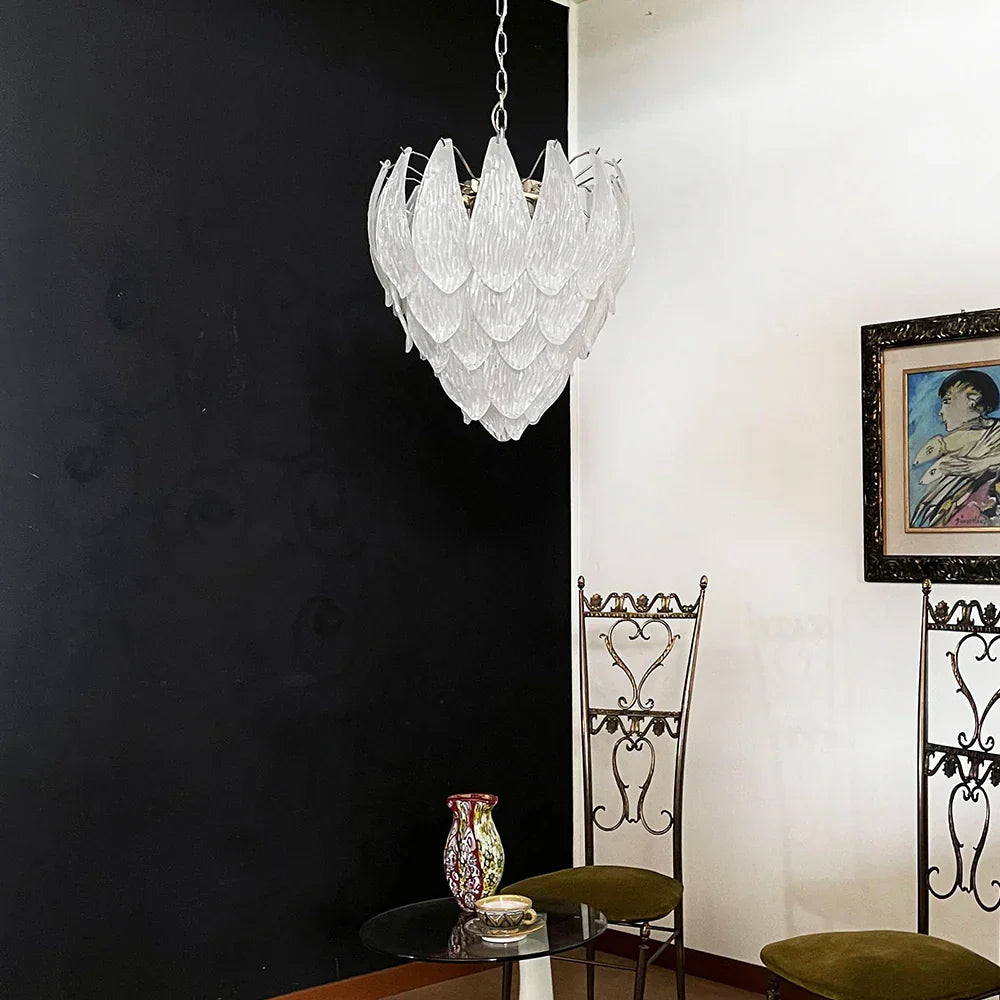 Murano Frosted Carved Glass Leaves Chandelier - view 2