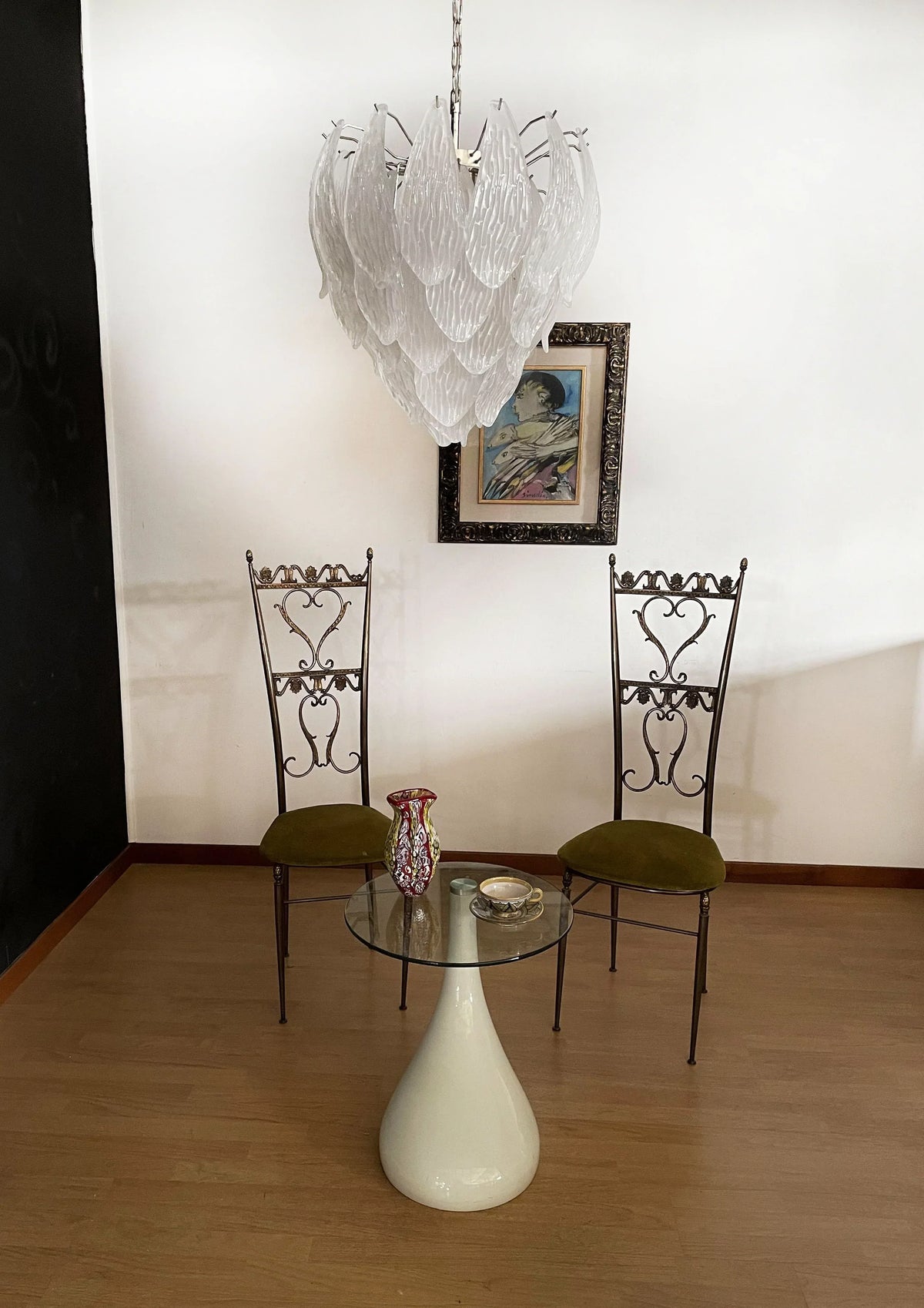 Murano Frosted Carved Glass Leaves Chandelier - view 5