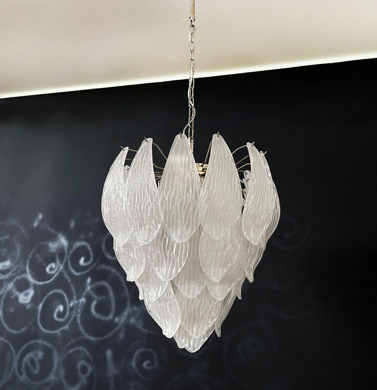 Murano Frosted Carved Glass Leaves Chandelier - view 10