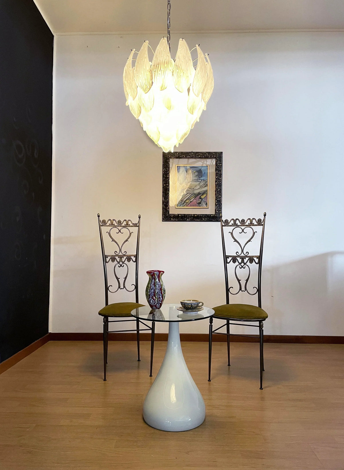 Murano Frosted Carved Glass Leaves Chandelier - view 3