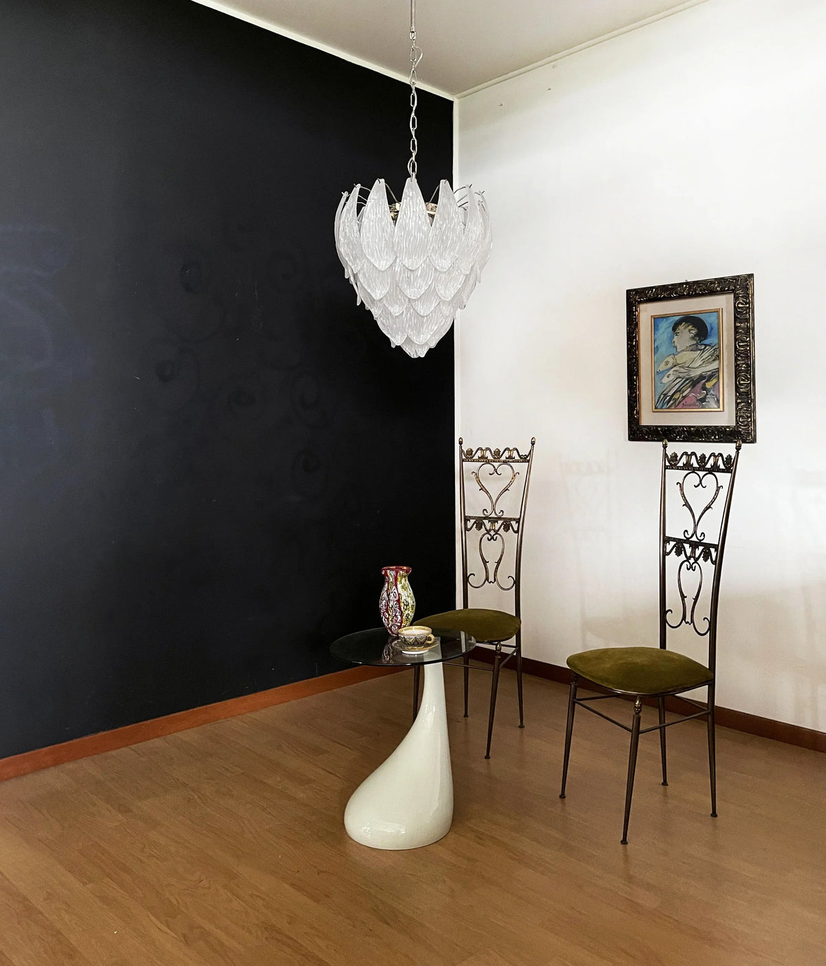 Murano Frosted Carved Glass Leaves Chandelier - view 7
