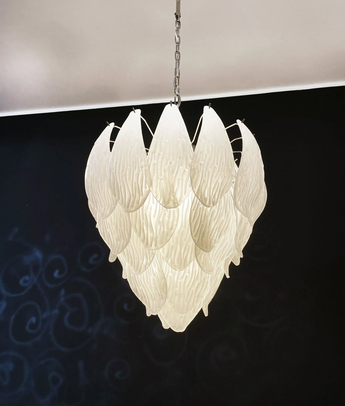 Murano Frosted Carved Glass Leaves Chandelier - view 9
