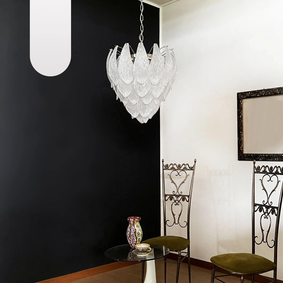 Murano Frosted Carved Glass Leaves Chandelier - view 15