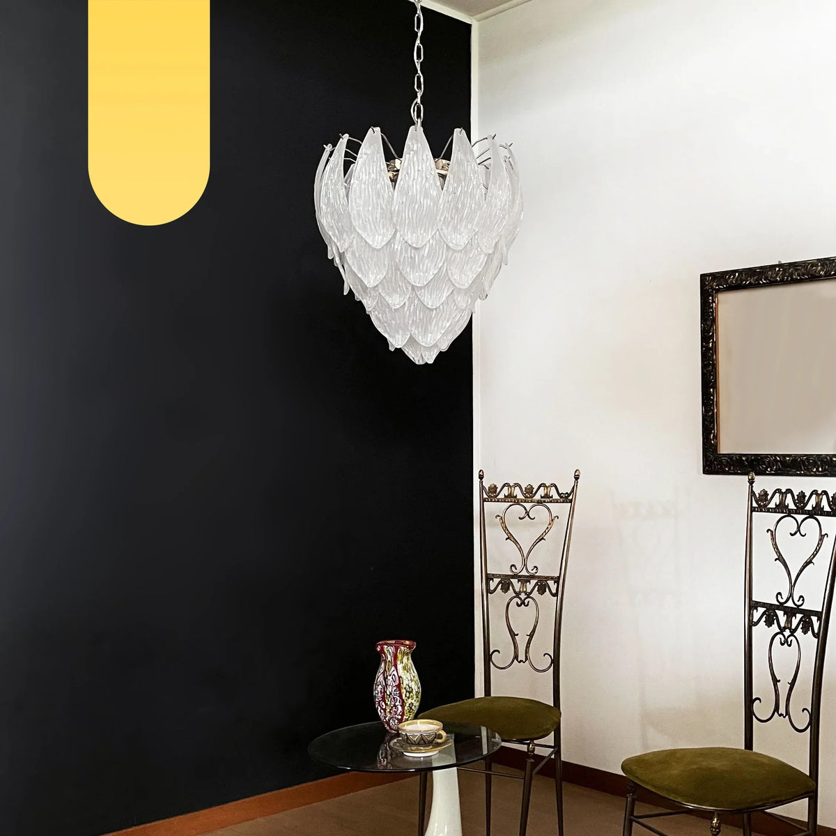 Murano Frosted Carved Glass Leaves Chandelier - view 16