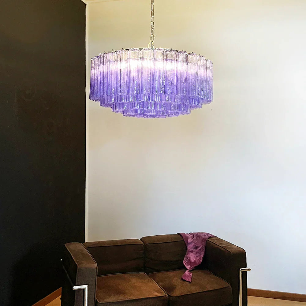 Murano Large Amethyst Glass Tube Chandelier - view 2