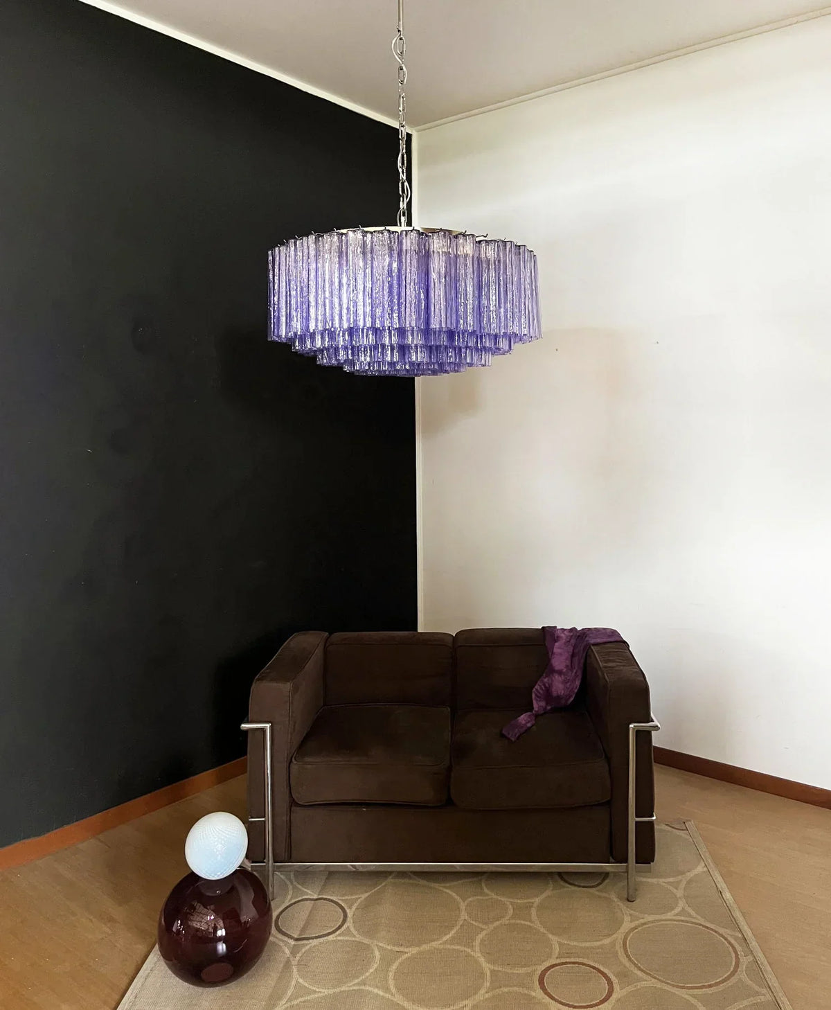Murano Large Amethyst Glass Tube Chandelier - view 4
