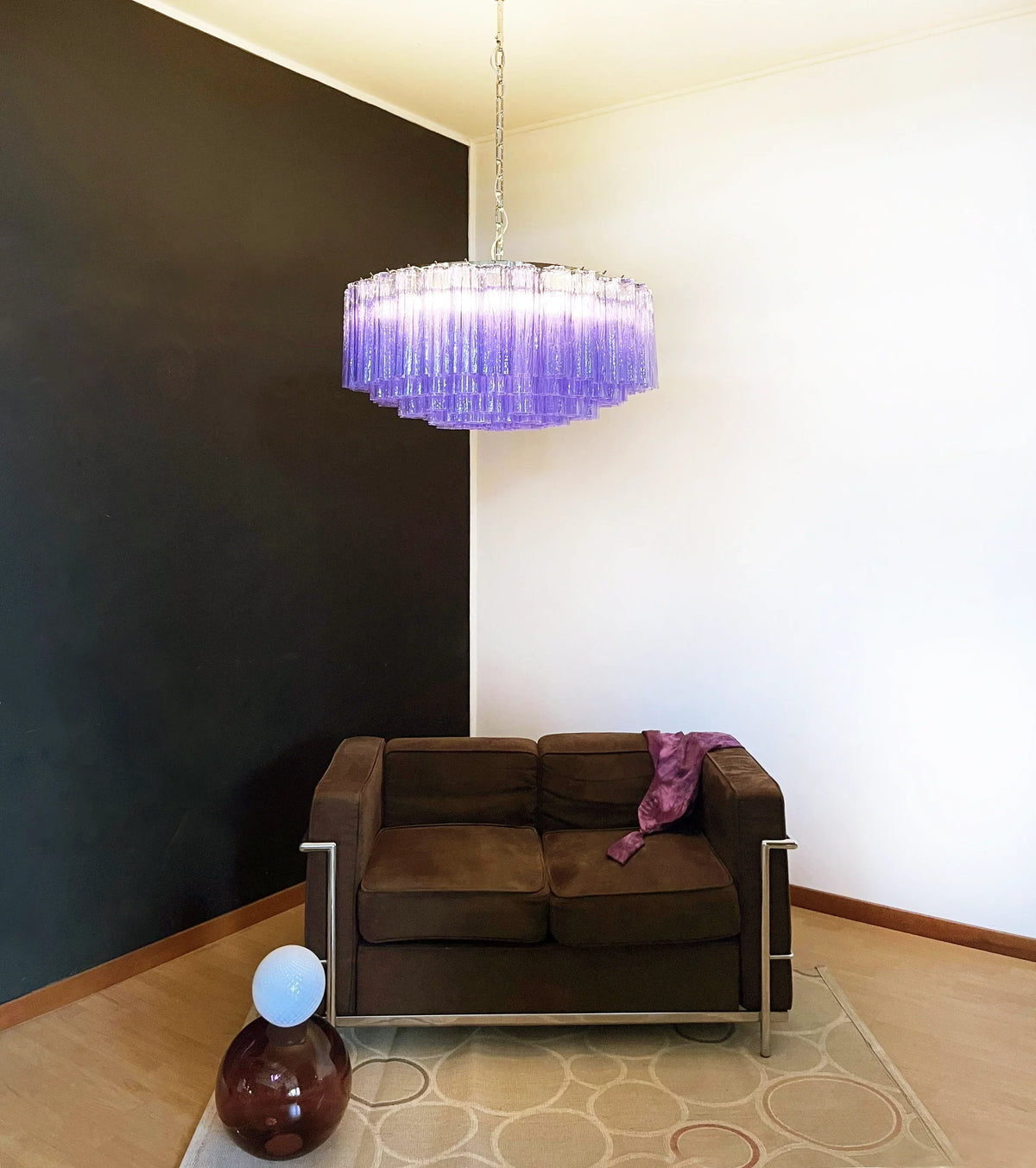 Murano Large Amethyst Glass Tube Chandelier - view 3
