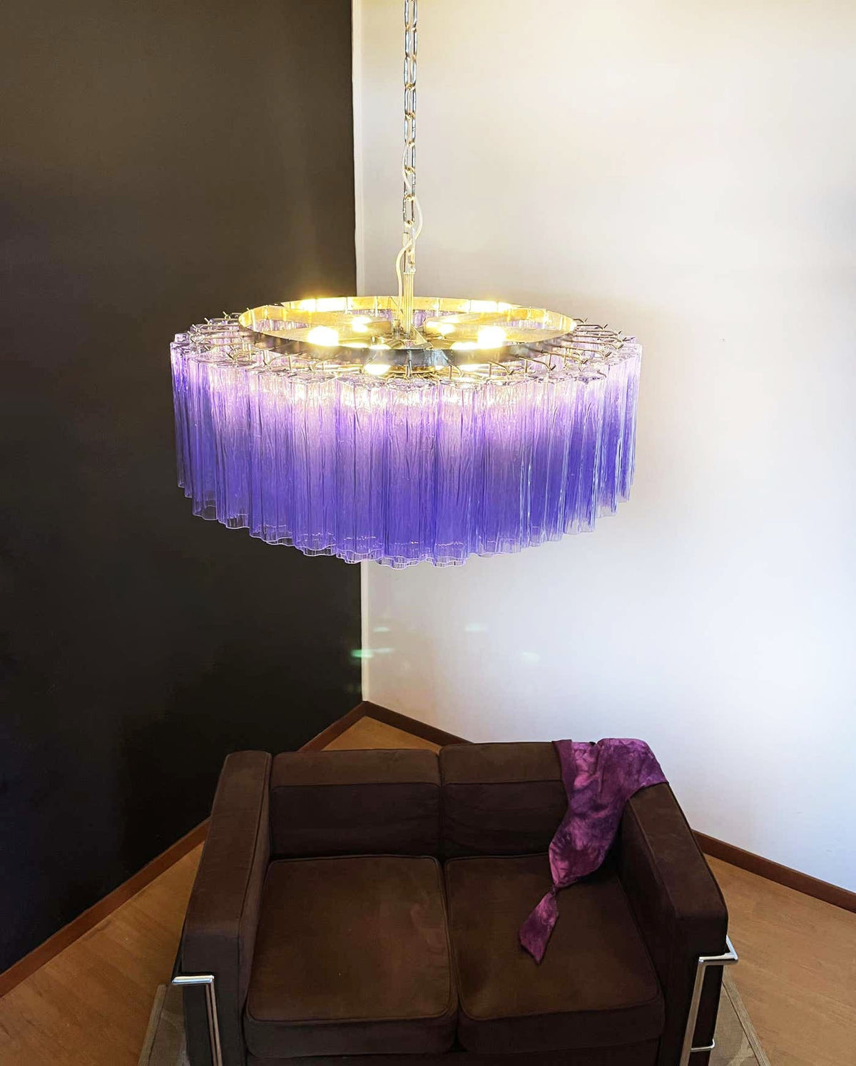 Murano Large Amethyst Glass Tube Chandelier - view 7