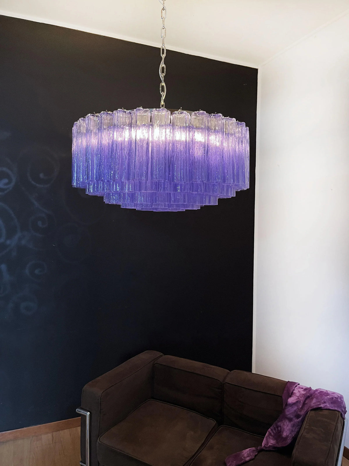 Murano Large Amethyst Glass Tube Chandelier - view 5