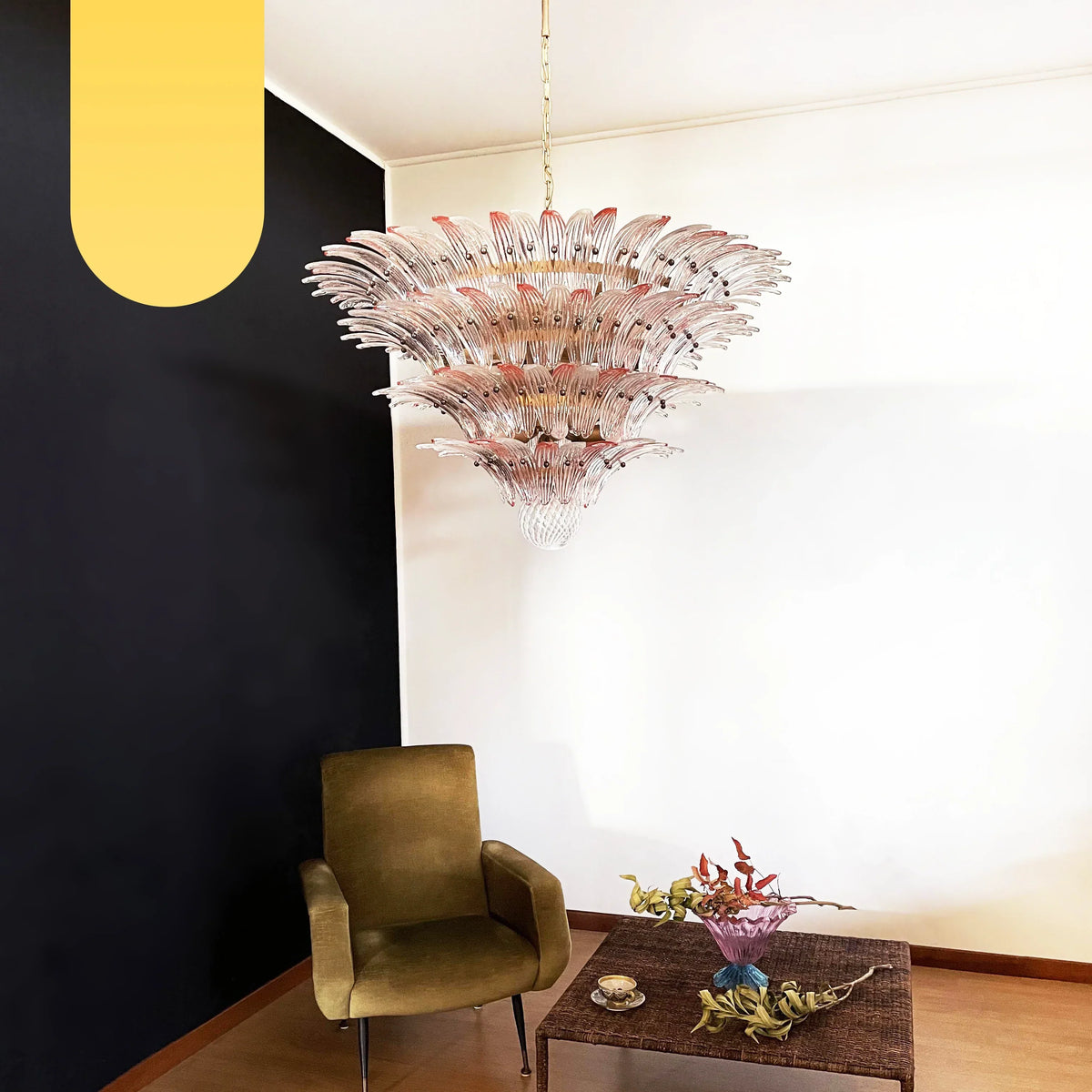 Murano Palmette Pink Trasparent Chandelier - view 17