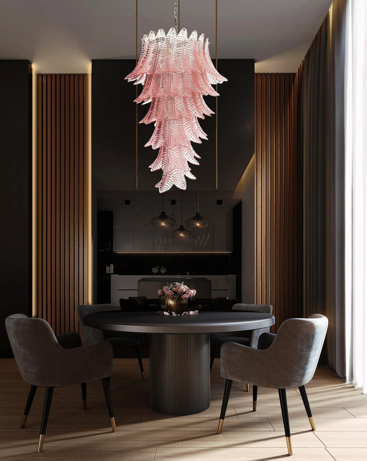 Murano Pink Felch Spiral Chandelier - view 7