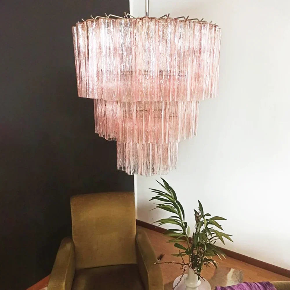 Murano Pink Glass Tube Chandelier - view 2