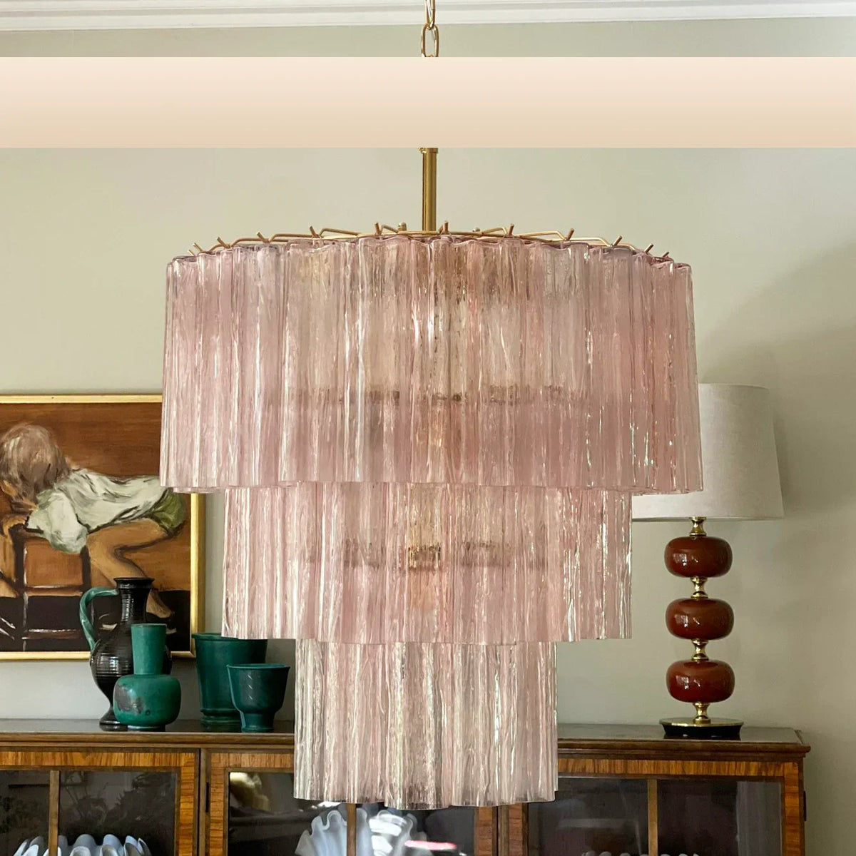 Murano Pink Glass Tube Chandelier - view 16