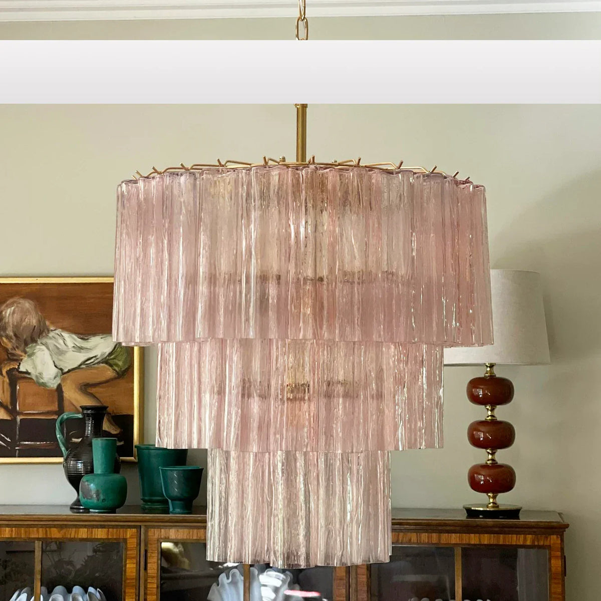 Murano Pink Glass Tube Chandelier - view 17