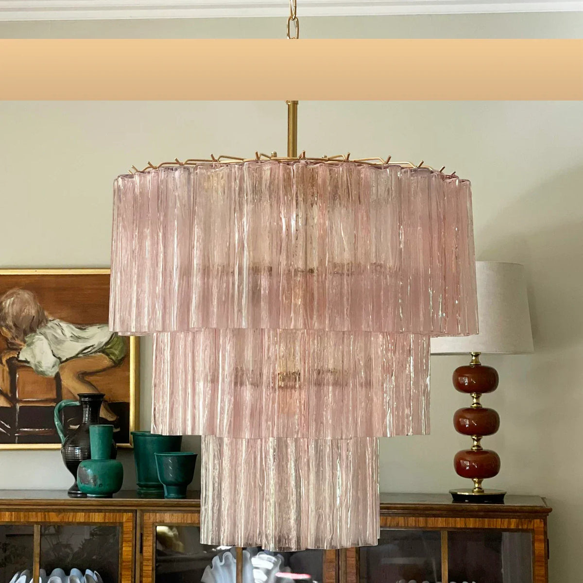 Murano Pink Glass Tube Chandelier - view 18