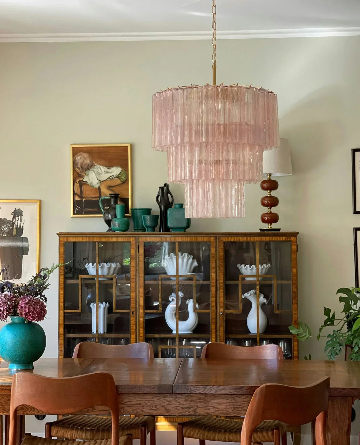 Murano Pink Glass Tube Chandelier - view 6
