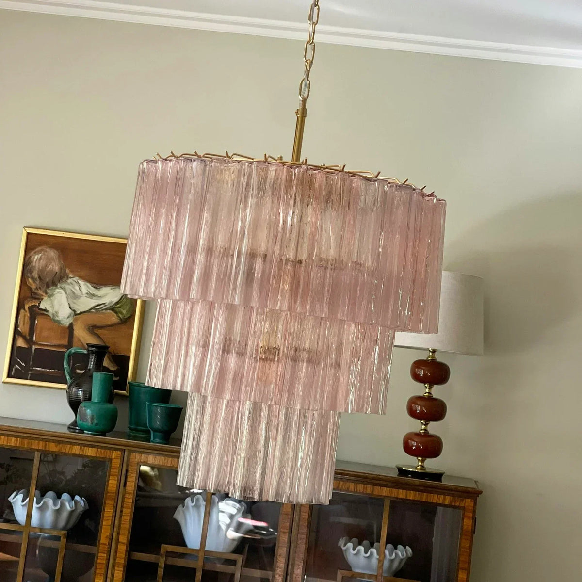 Murano Pink Glass Tube Chandelier - view 9