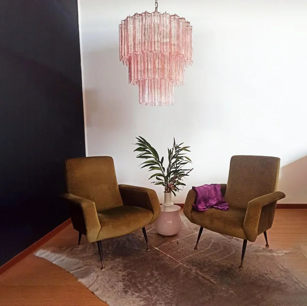 Murano Pink Glass Tube Chandelier - view 3