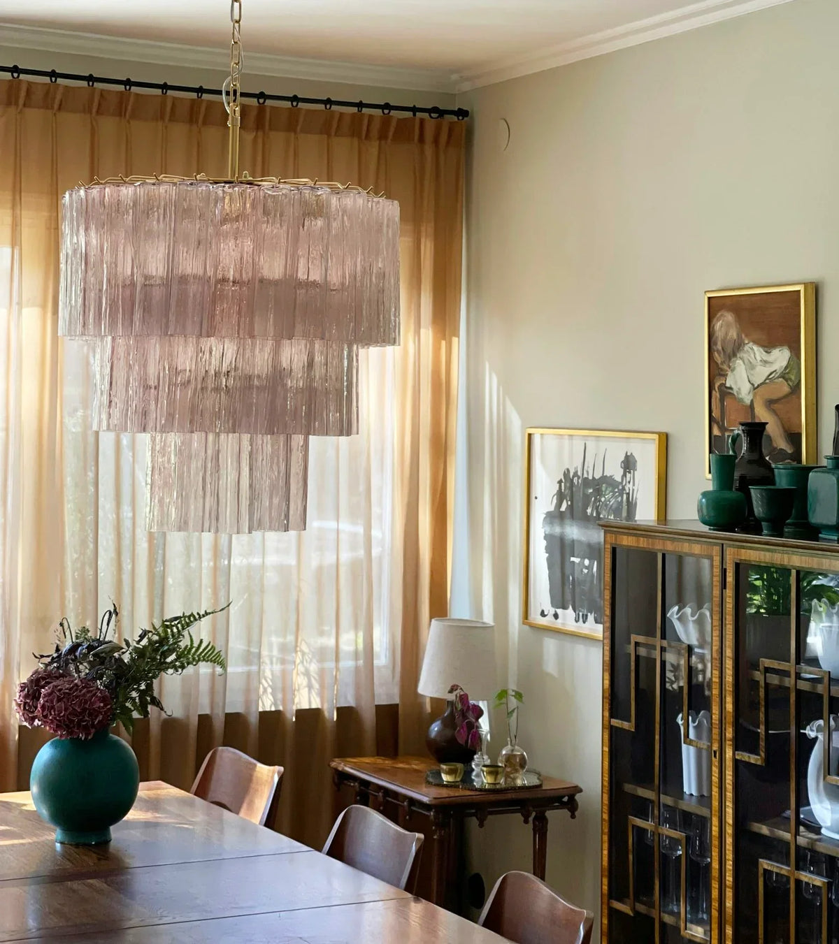Murano Pink Glass Tube Chandelier - view 7