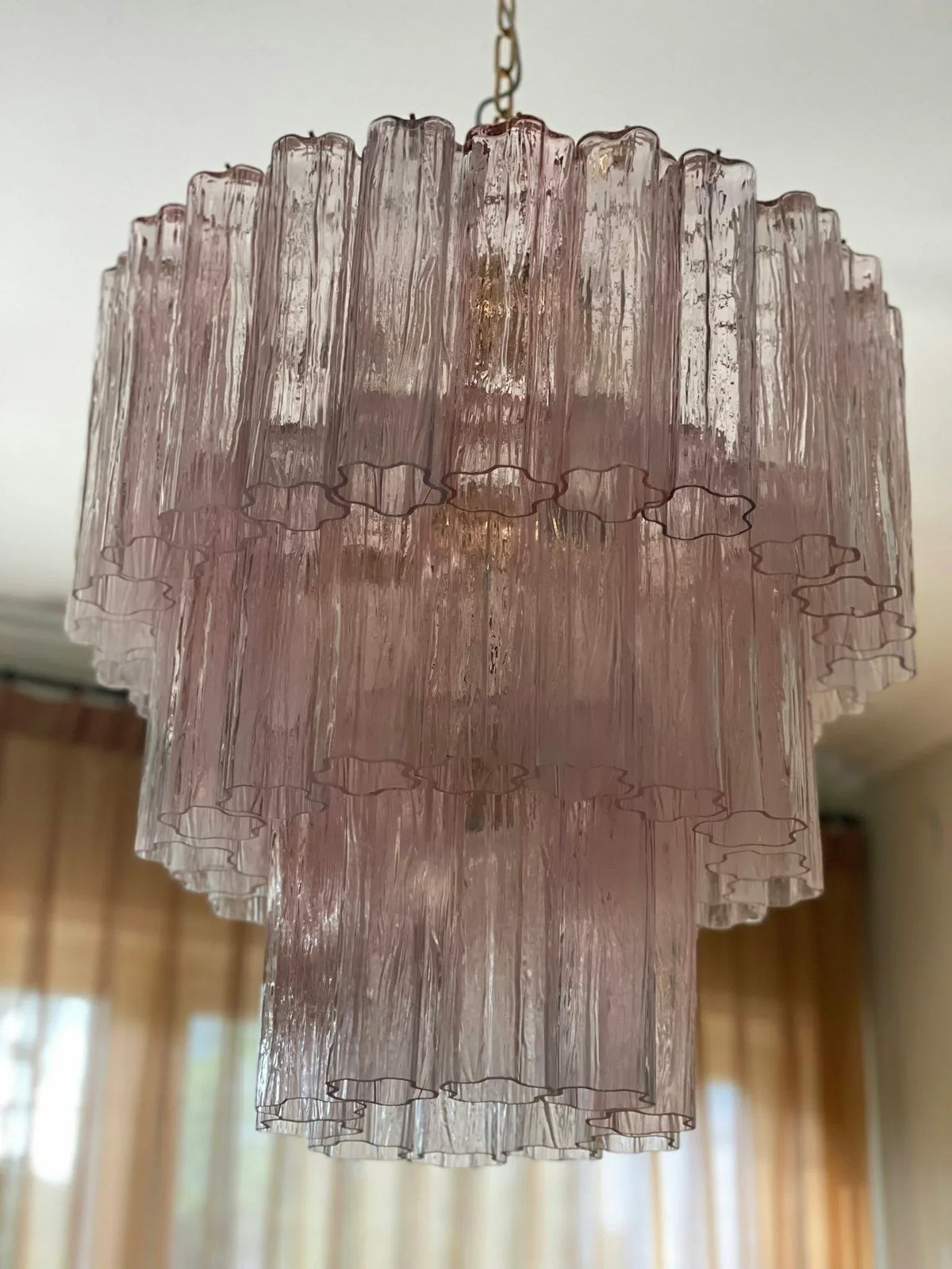 Murano Pink Glass Tube Chandelier - view 12