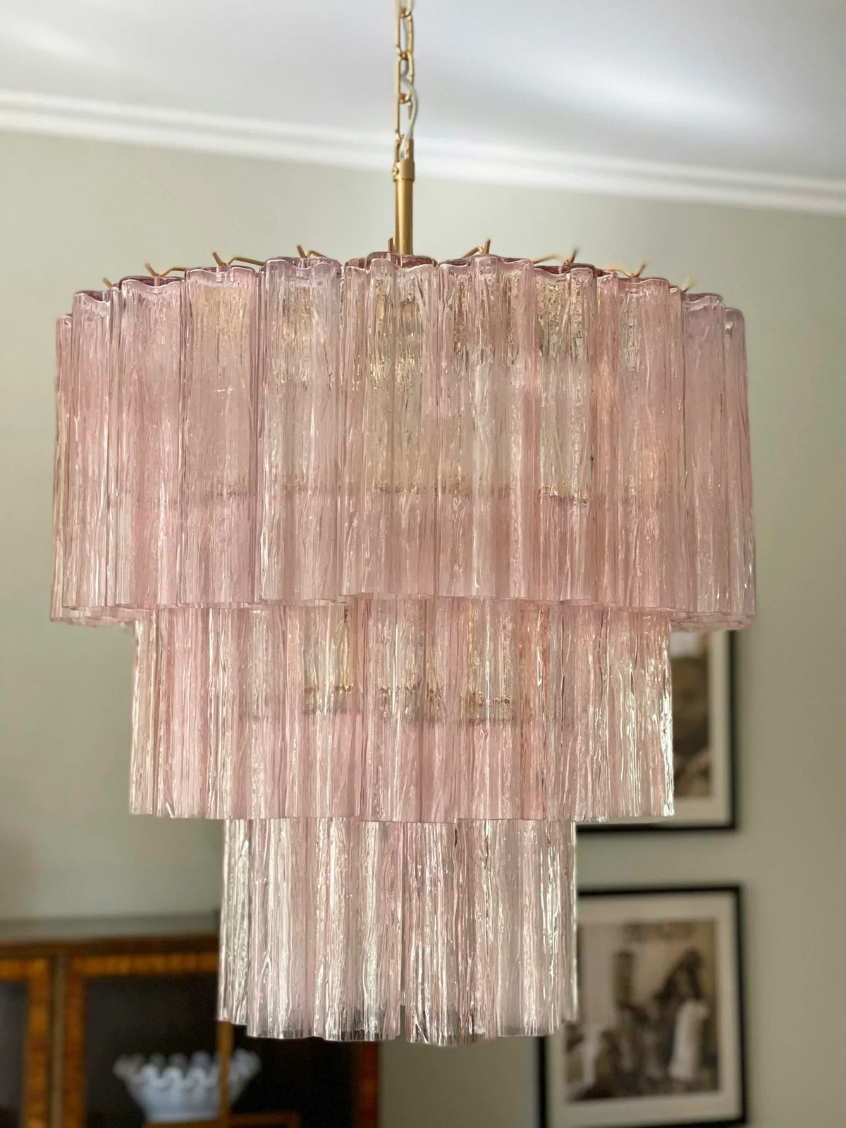 Murano Pink Glass Tube Chandelier - view 11