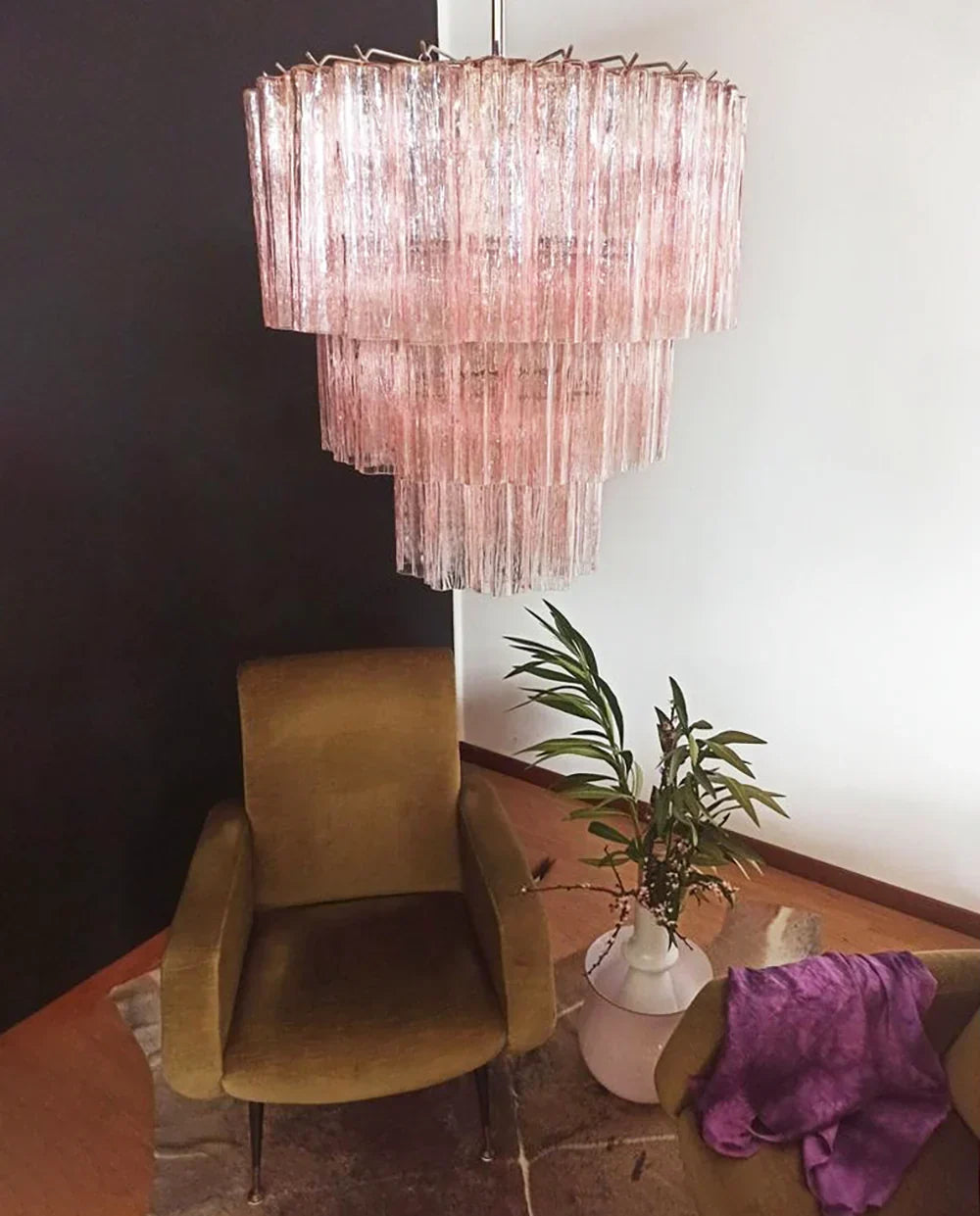 Murano Pink Glass Tube Chandelier - view 4