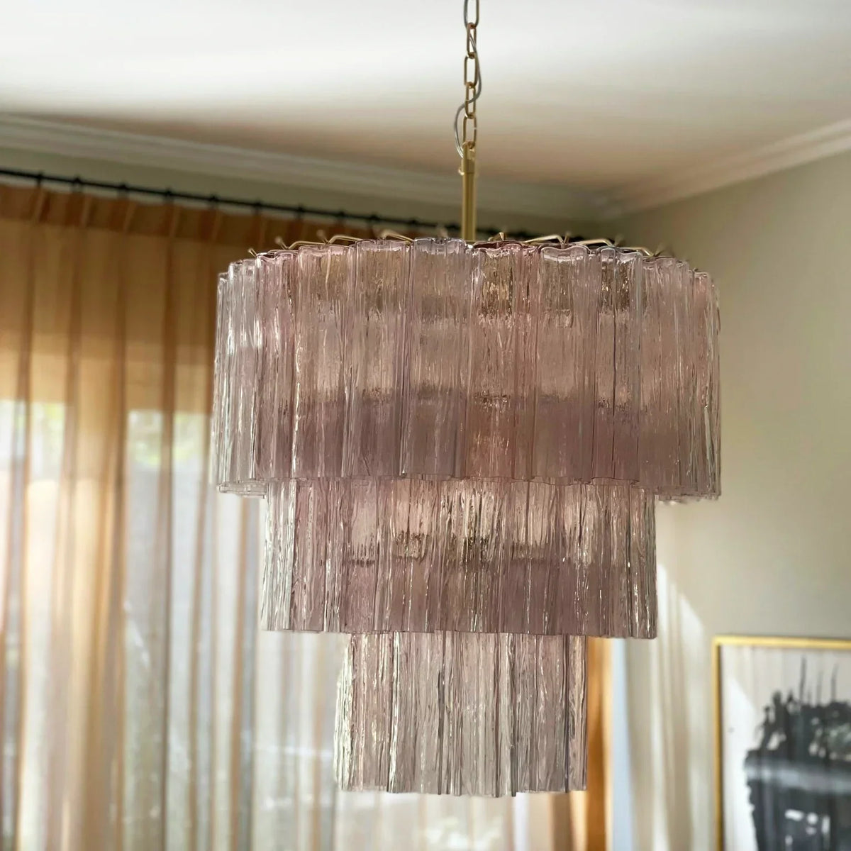 Murano Pink Glass Tube Chandelier - view 10