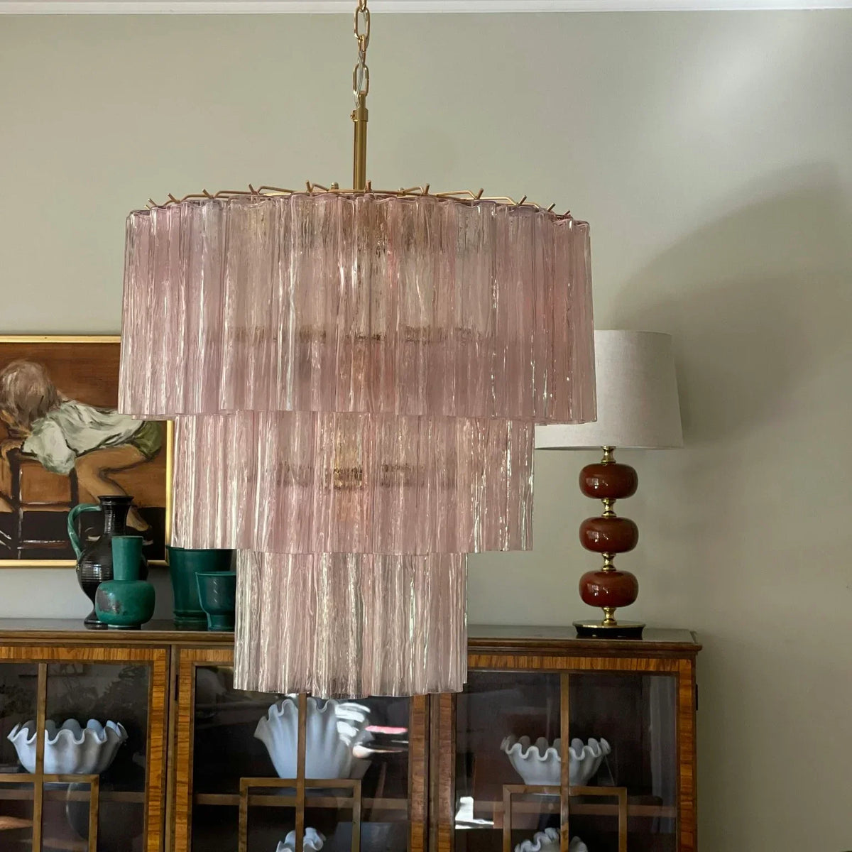 Murano Pink Glass Tube Chandelier - view 8